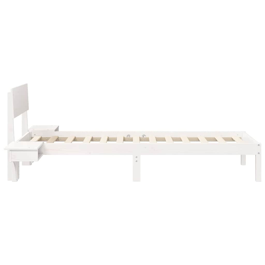 Bed Frame with Bedside Tables White Solid pine wood