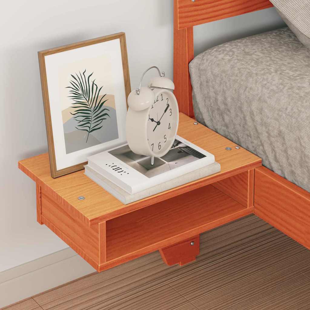 Bed Frame with Bedside Tables Wax brown Solid pine wood