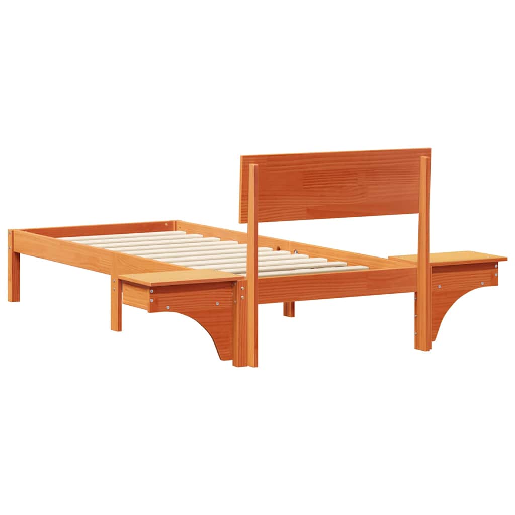 Bed Frame with Bedside Tables Wax brown Solid pine wood