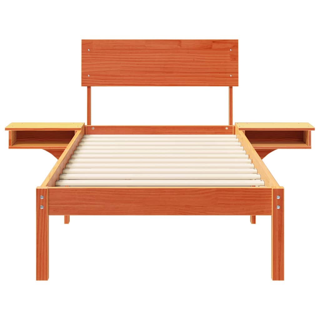 Bed Frame with Bedside Tables Wax brown Solid pine wood