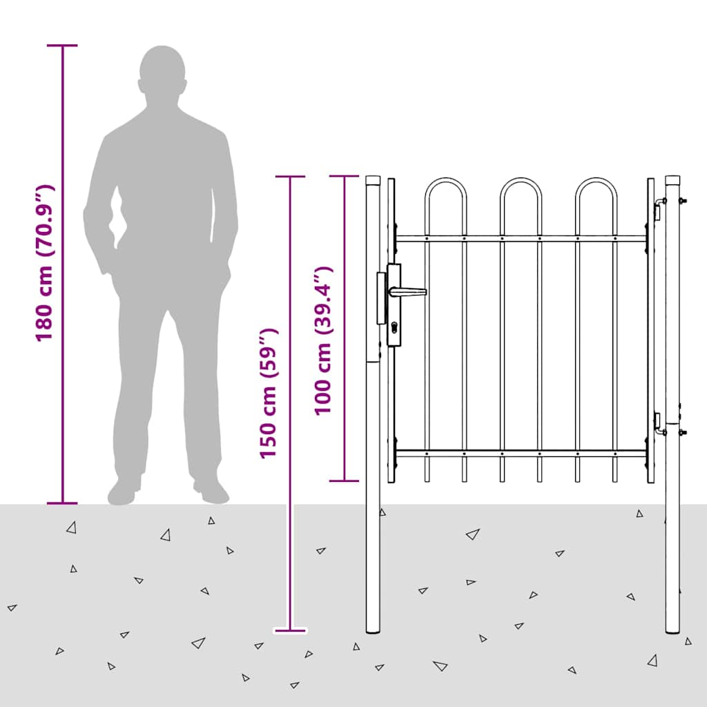 Fence Gate Grey 100 x 100 cm Powder coated steel