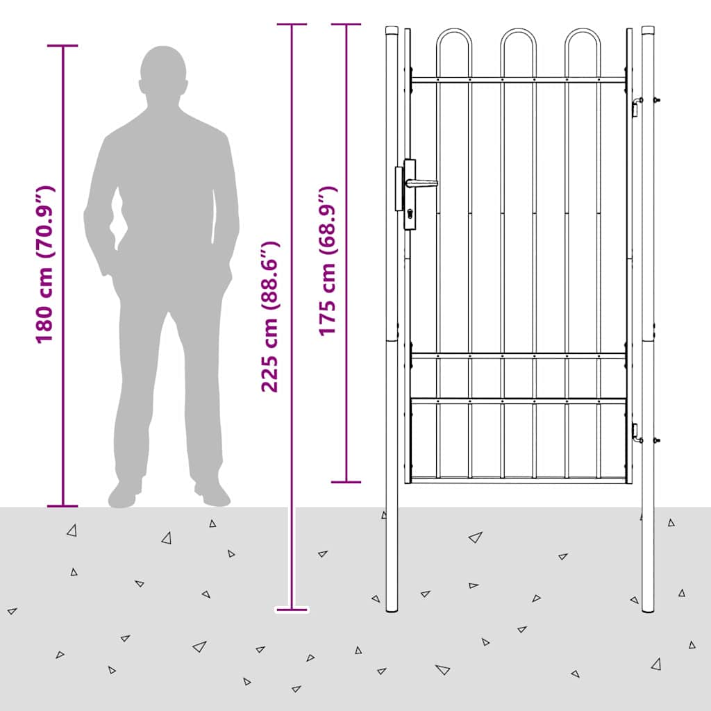 Fence Gate Grey 100 x 175 cm Powder coated steel