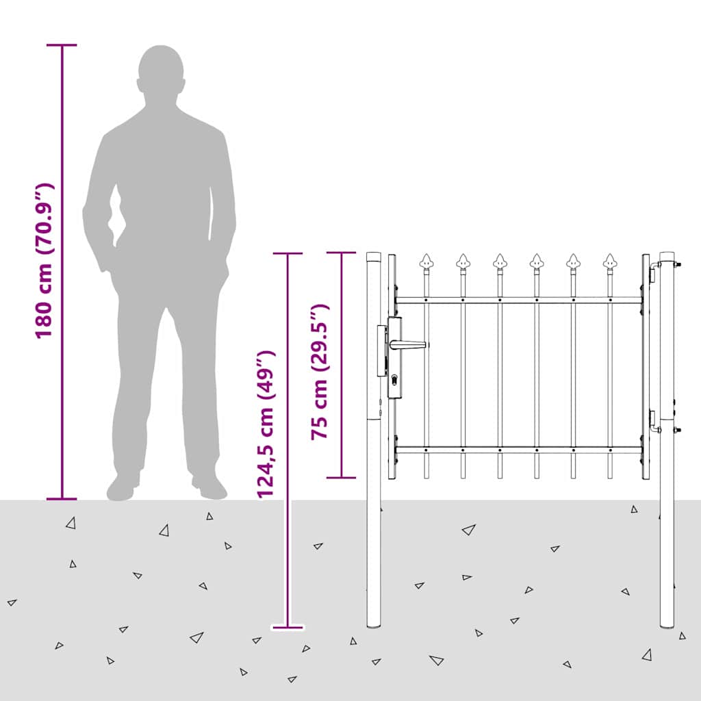Fence Gate Grey 100 x 75 cm Powder coated steel