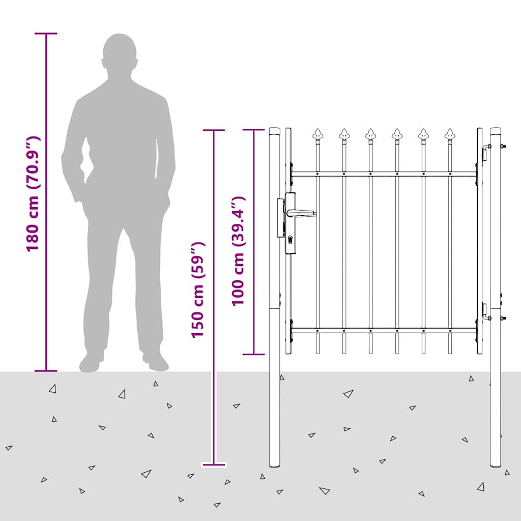 Fence Gate Grey 100 x 100 cm Powder coated steel