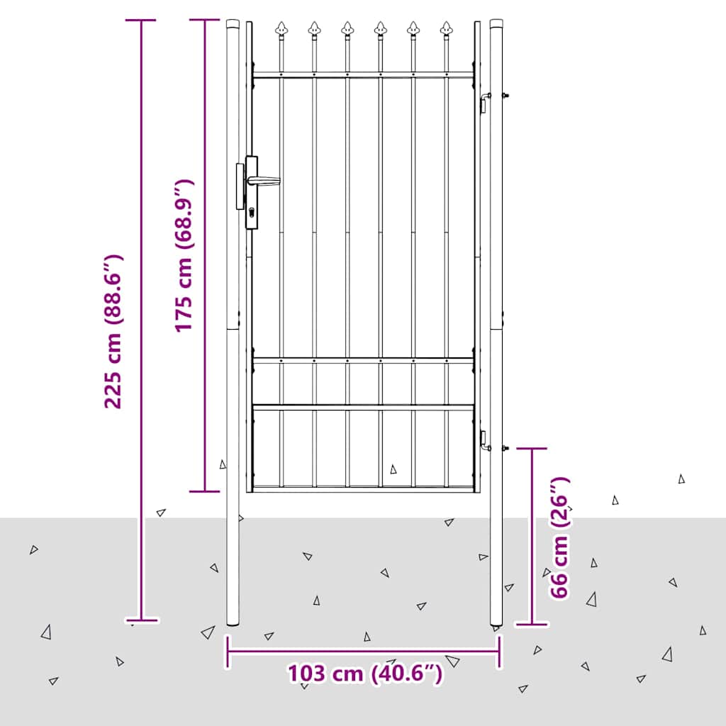 Fence Gate Grey 100 x 175 cm Powder coated steel
