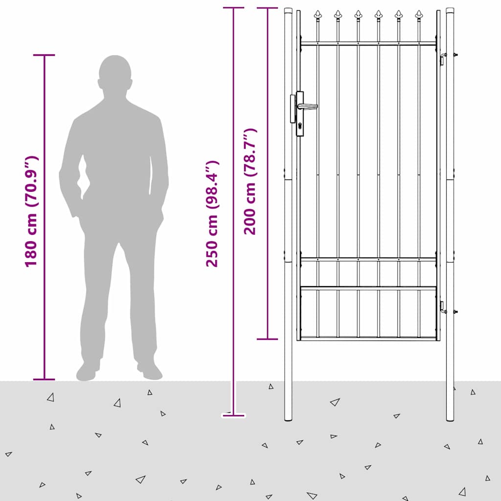 Fence Gate Grey 100 x 200 cm Powder coated steel