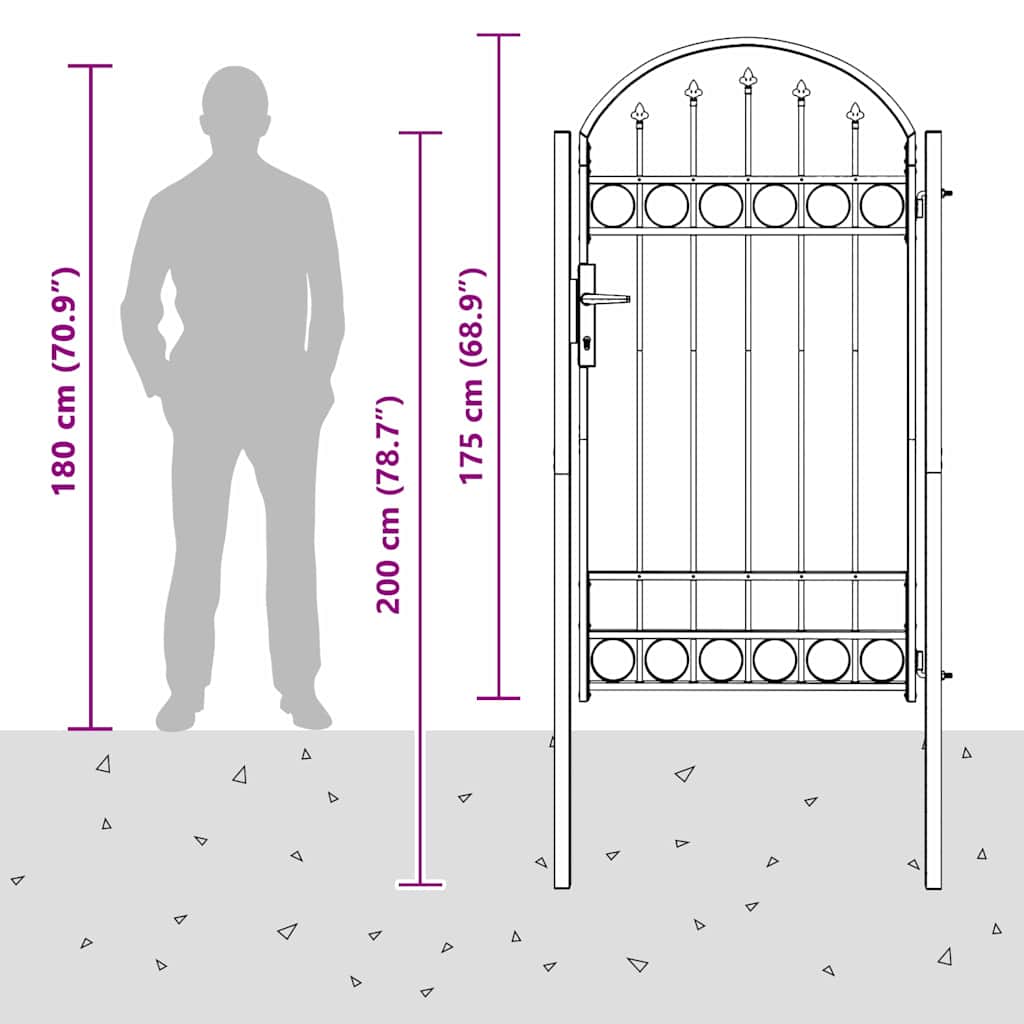 Fence Gate Grey 100 x 175 cm Powder-coated steel