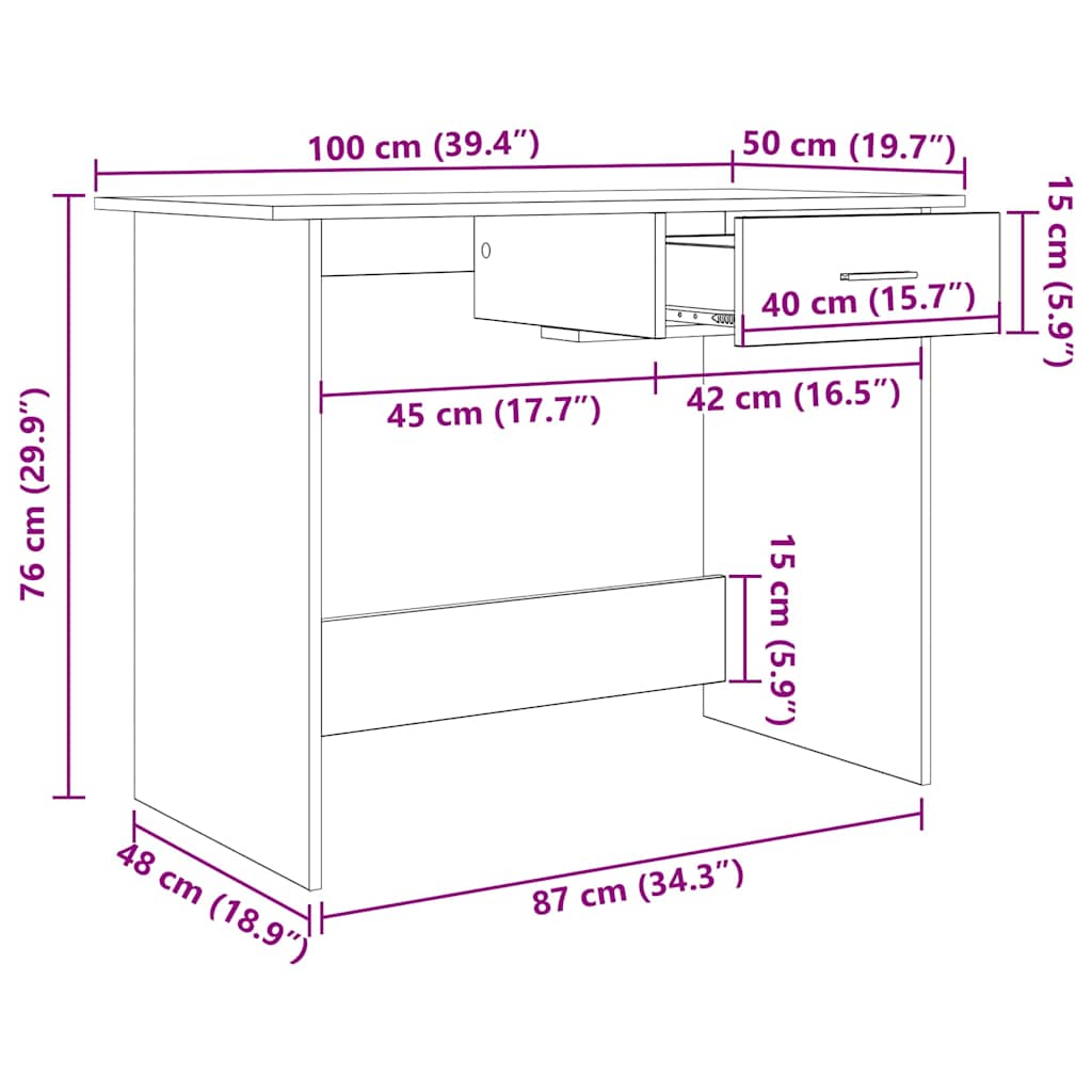 Desk with Drawer Artisan oak 100 x 50 x 76 cm Engineered wood