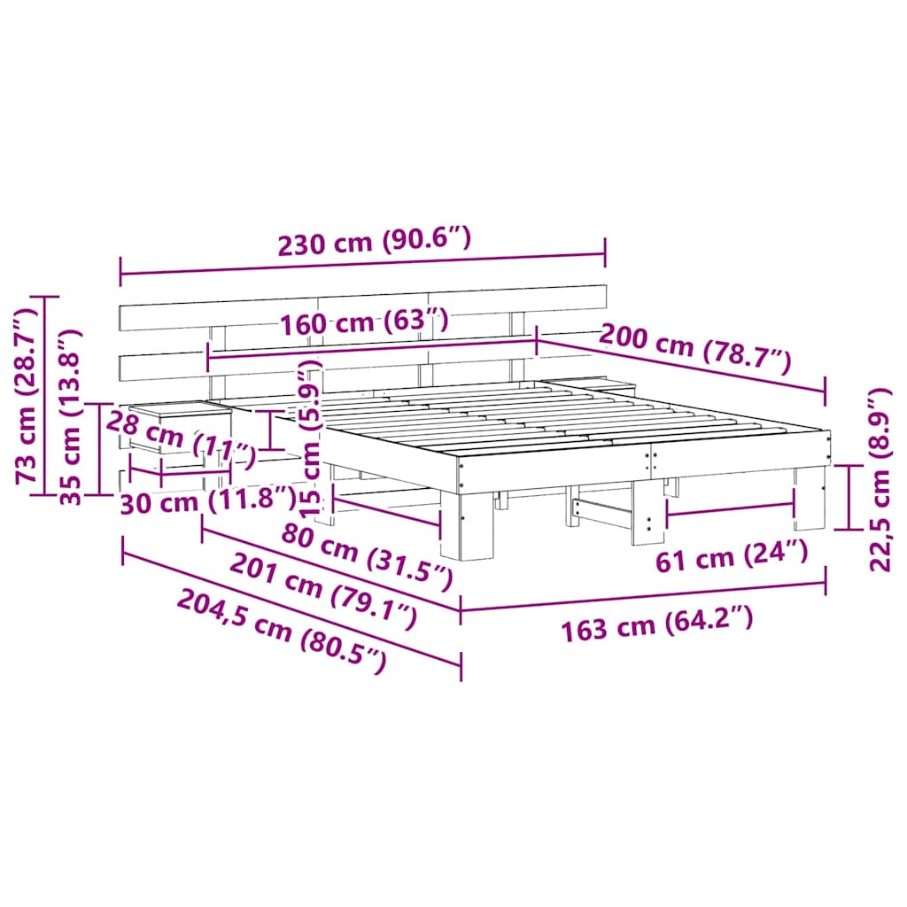 Bed Frame with Drawer Brown 160 x 200 cm Solid pine wood