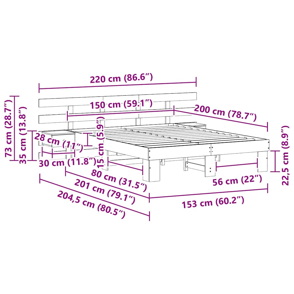 Bed Frame with Drawer Brown 150 x 200 cm