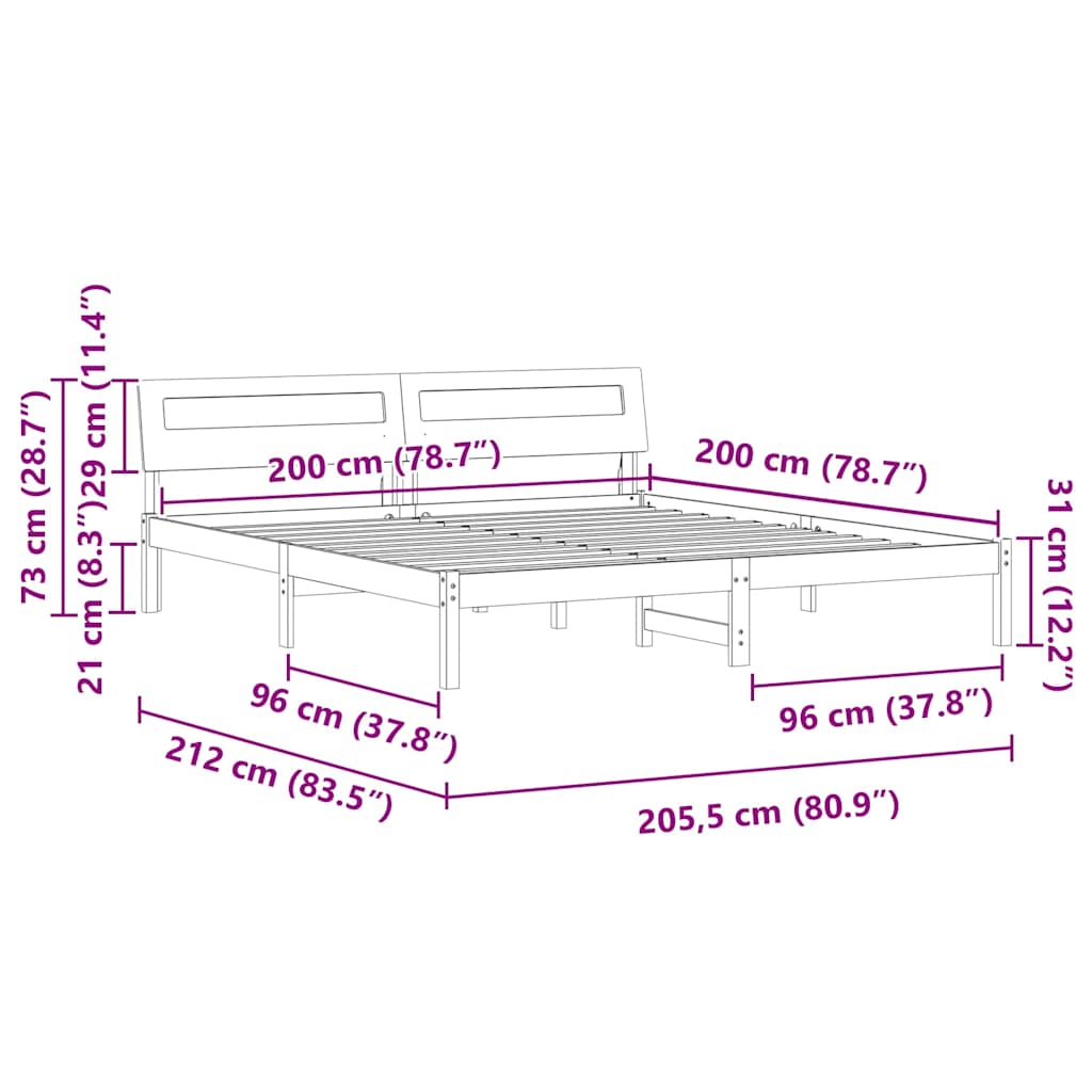 Bed Frame with LED Strip Lights Brown 200 x 200 cm