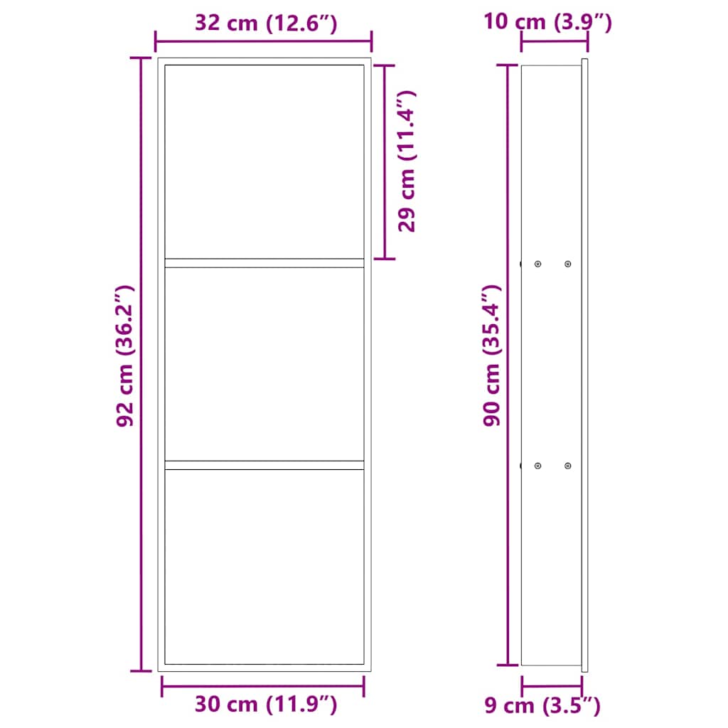 Shower Niche Black 90 x 30 x 9.5 cm Stainless Steel