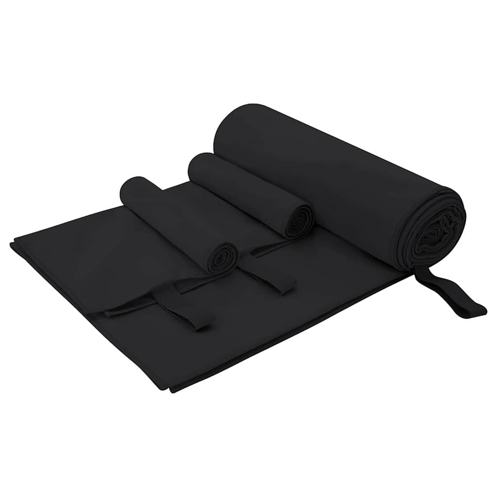 Sports Towel Set 3 pcs Black Polyester and Polyamide