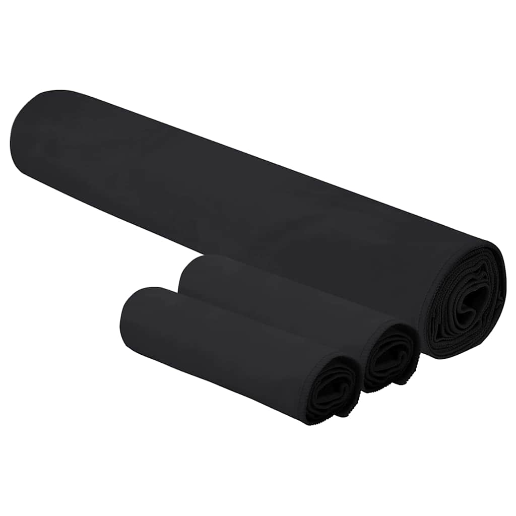 Sports Towel Set 3 pcs Black Polyester and Polyamide