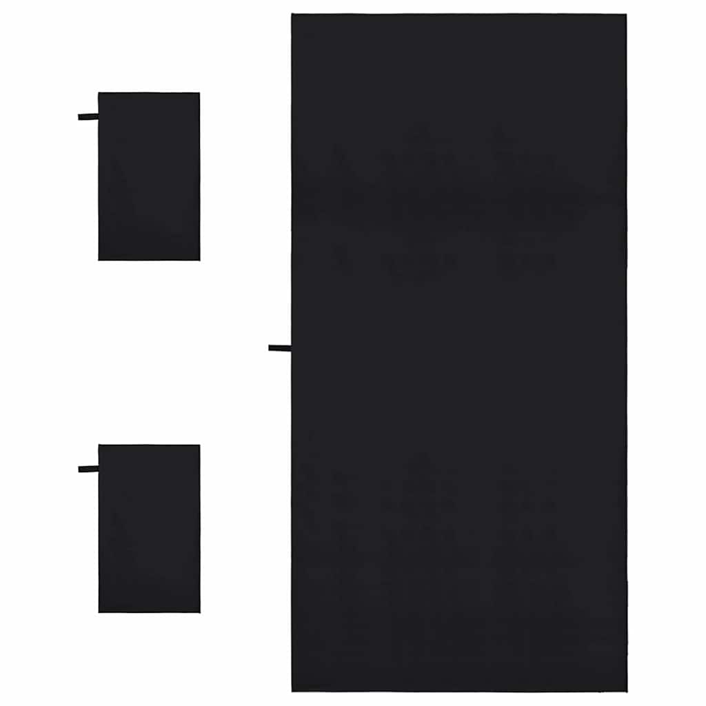 Sports Towel Set 3 pcs Black Polyester and Polyamide