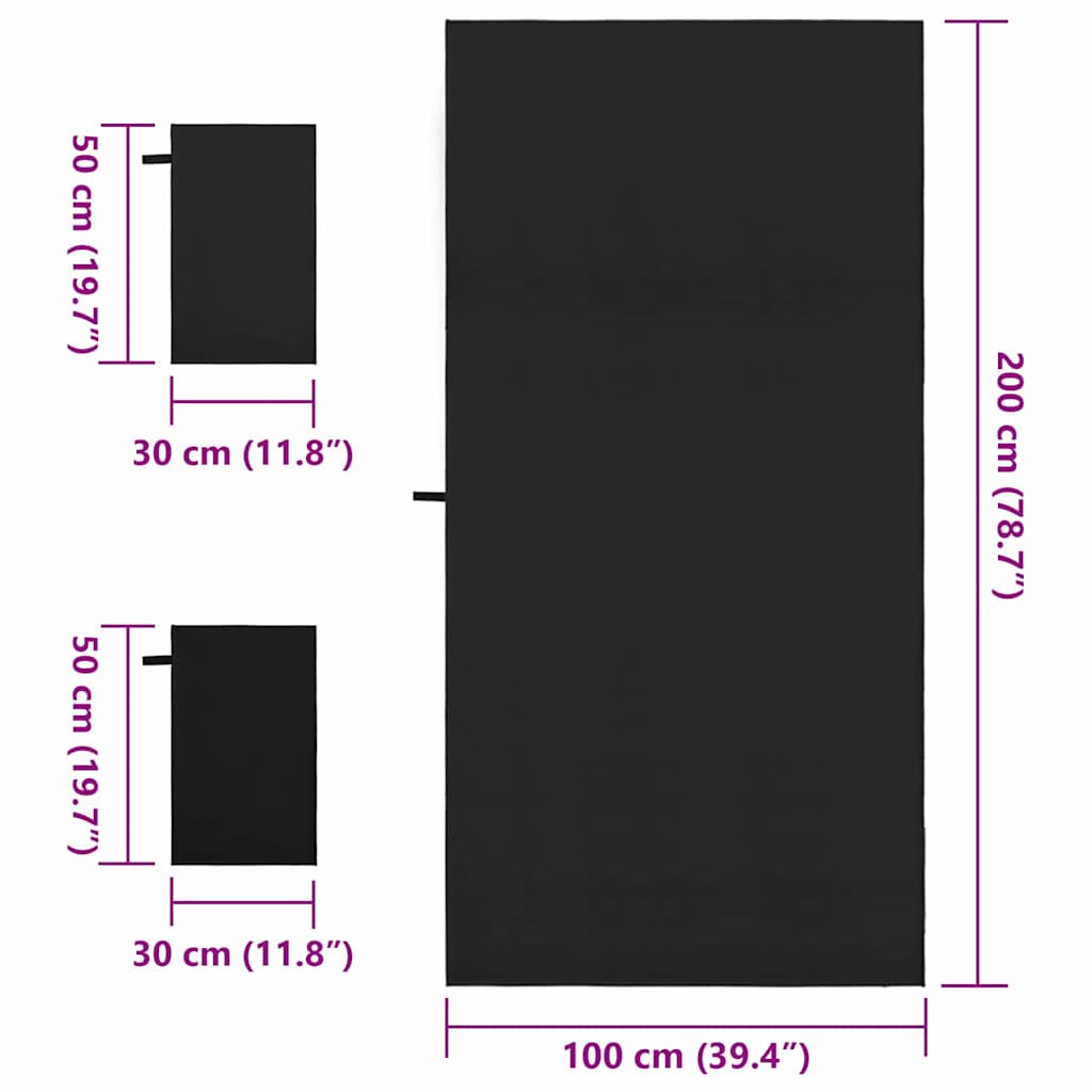 Sports Towel Set 3 pcs Black Polyester and Polyamide