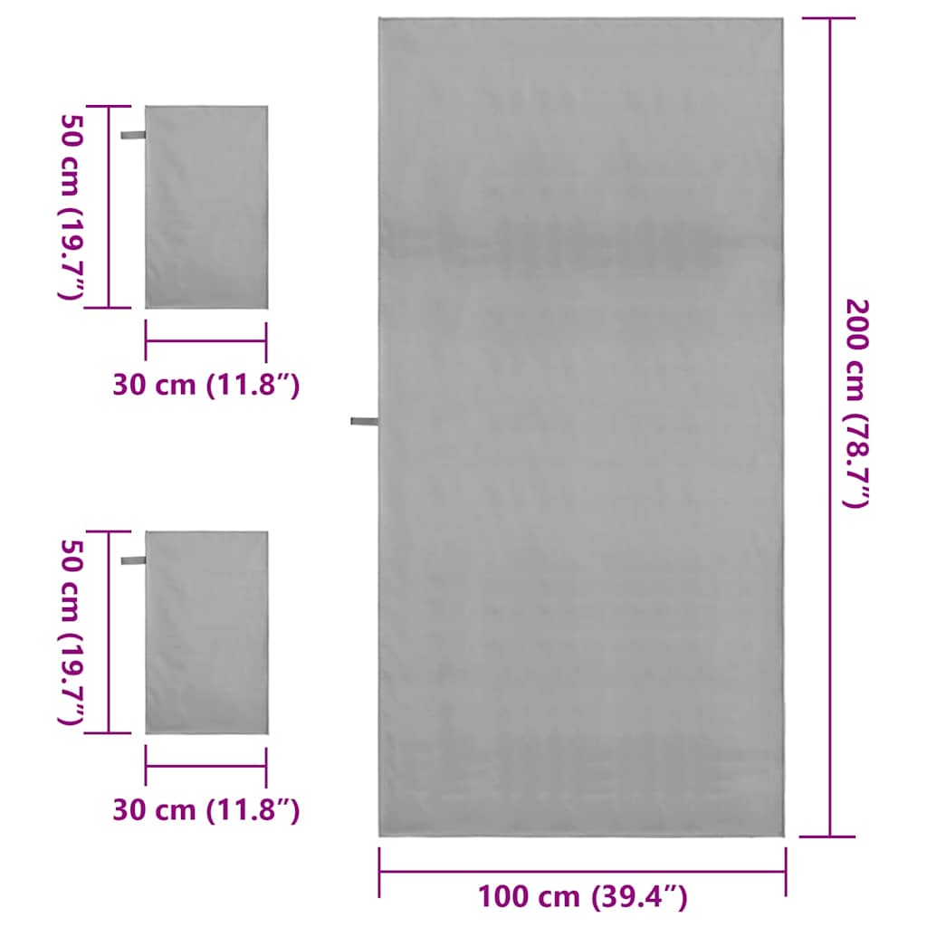 Sports Towel Set 3 pcs Dark Grey Polyester and Polyamide