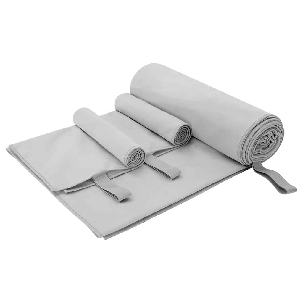 Sports Towel Set 3 pcs Grey Polyester and Polyamide