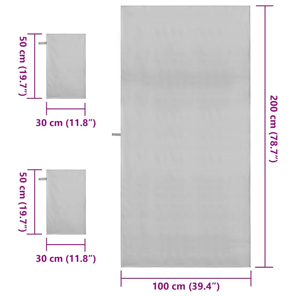 Sports Towel Set 3 pcs Grey Polyester and Polyamide
