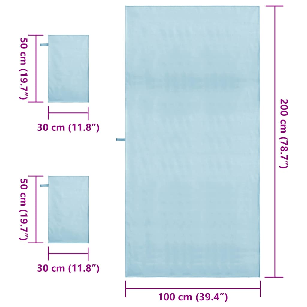 Sports Towel Set 3 pcs Blue Polyester and Polyamide