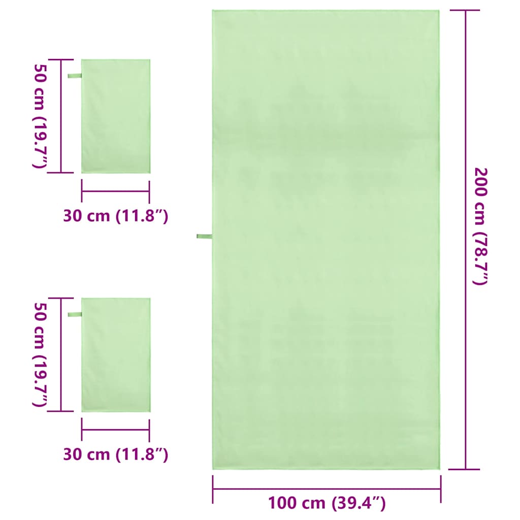 Sports Towel Set 3 pcs Green Polyester and Polyamide