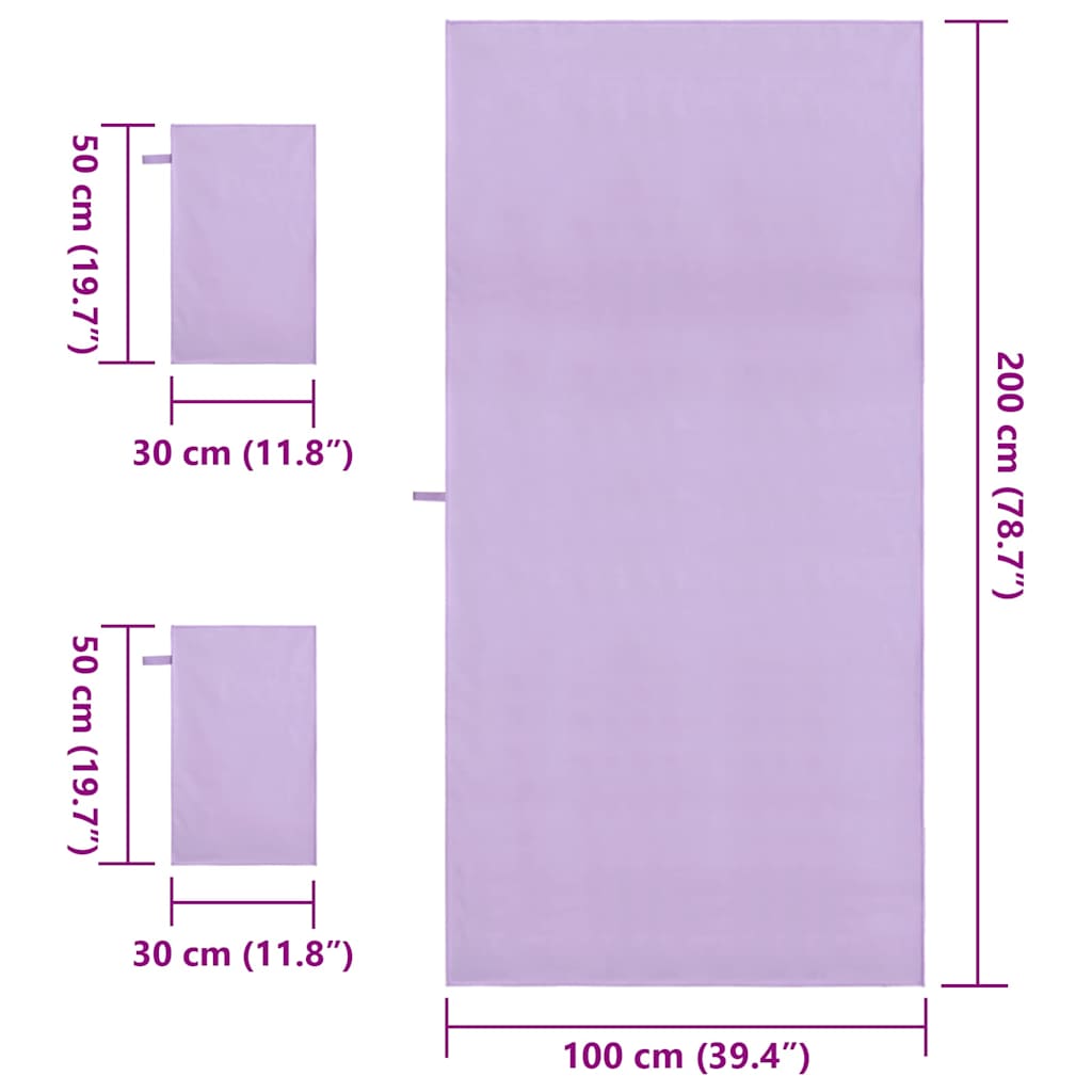 Sports Towel Set 3 pcs Purple Polyester and Polyamide