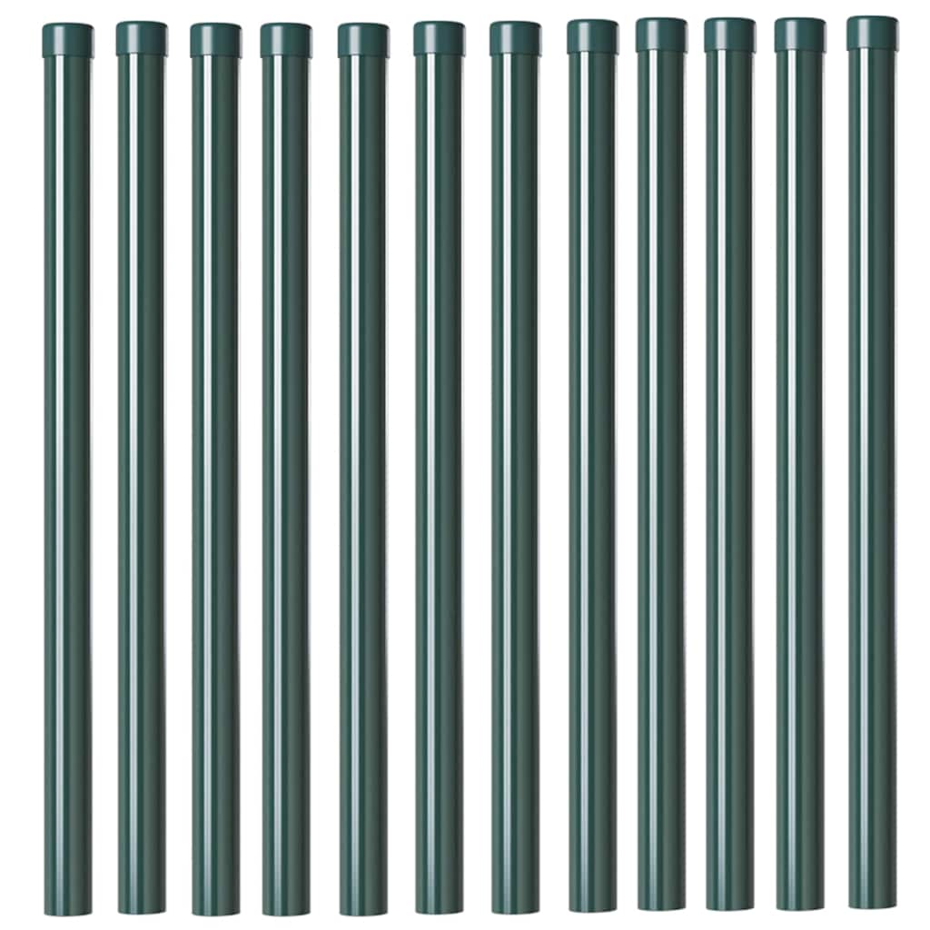 Fence Posts 12 pcs Green 50 cm Powder-coated steel