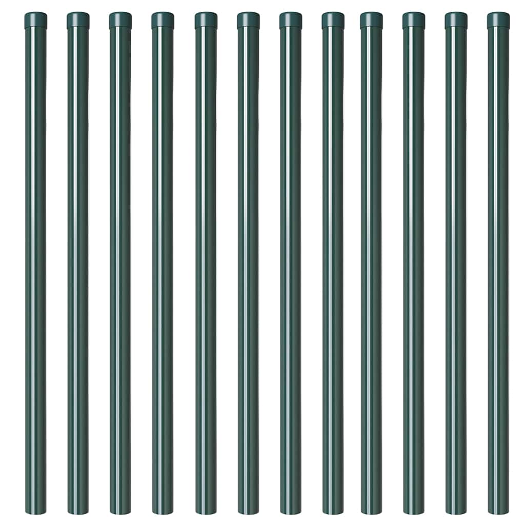 Fence Posts 12 pcs Green 100 cm Powder-coated steel