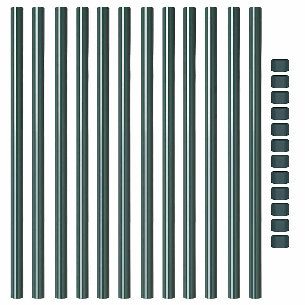 Fence Posts 12 pcs Green 100 cm Powder-coated steel