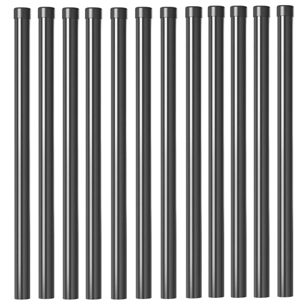 Fence Posts 12 pcs Grey 90 cm Powder-coated steel