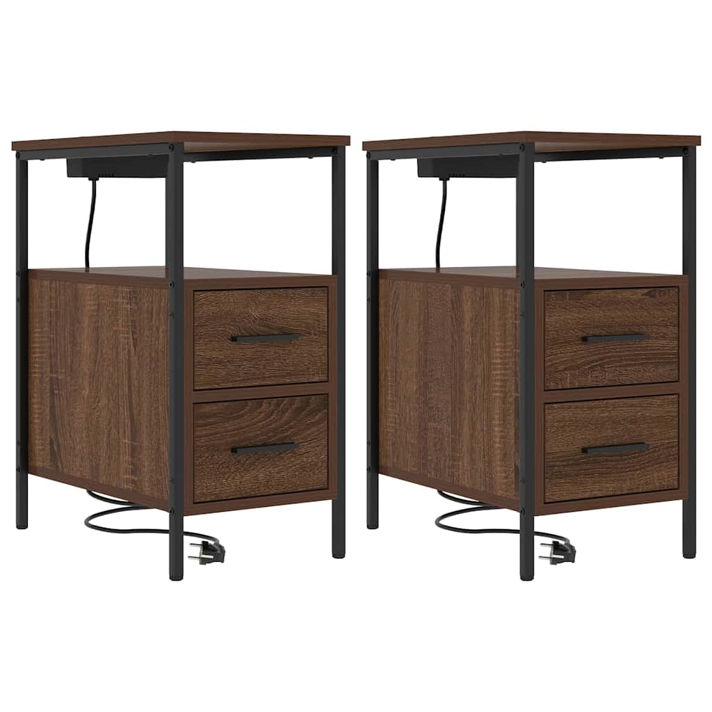 Bedside Table 2 pcs Brown oak 30 x 48 x 61 cm Engineered wood