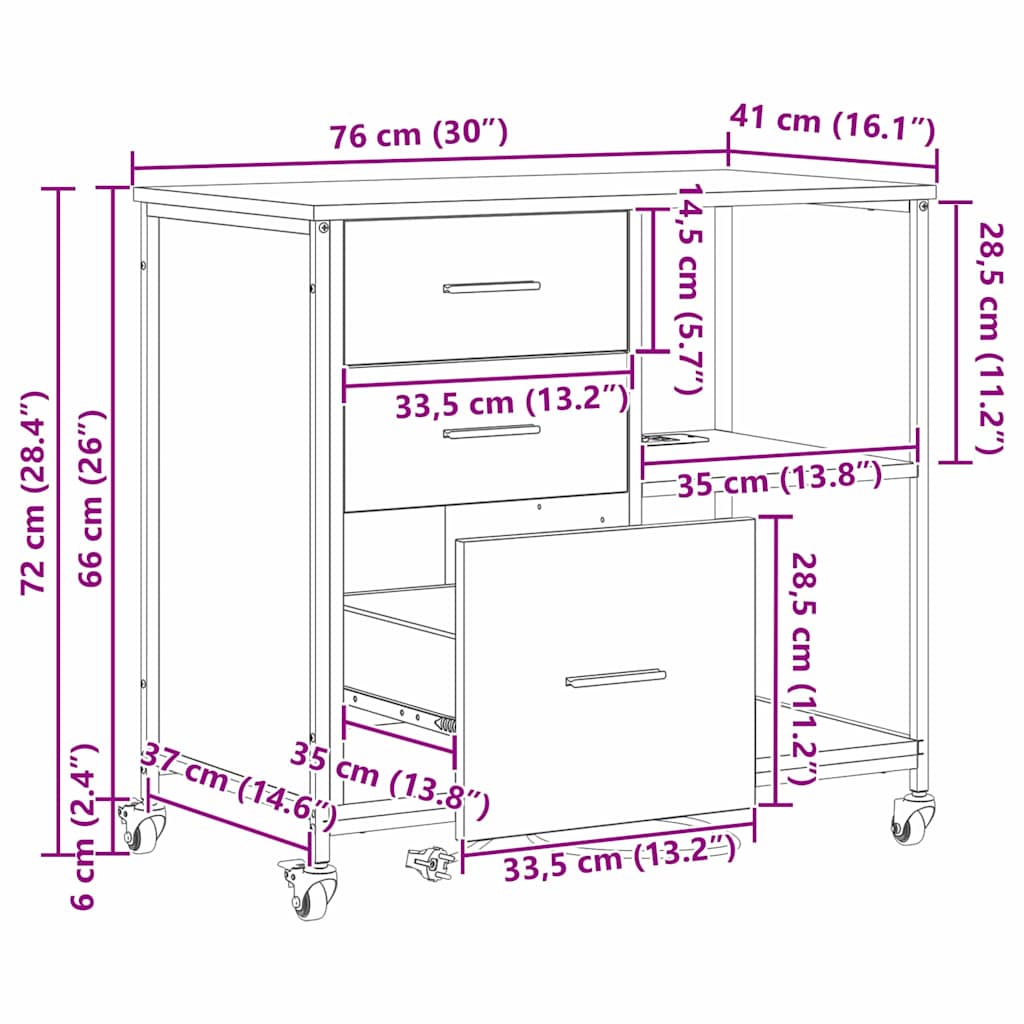 Office Cabinet Black oak 76 x 41 x 72 cm Engineered wood