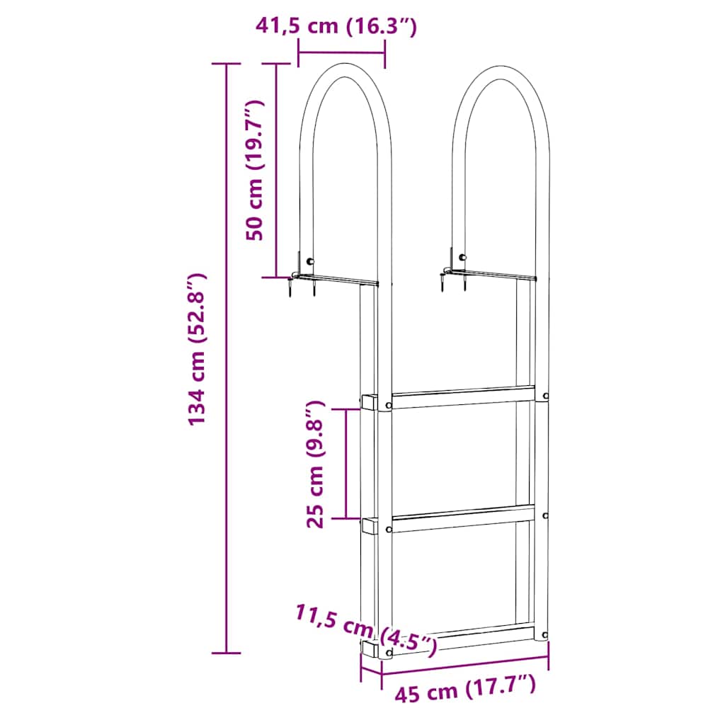 Dock Ladder 3-Steps Silver 45 x 11.5 x 134 cm Aluminum