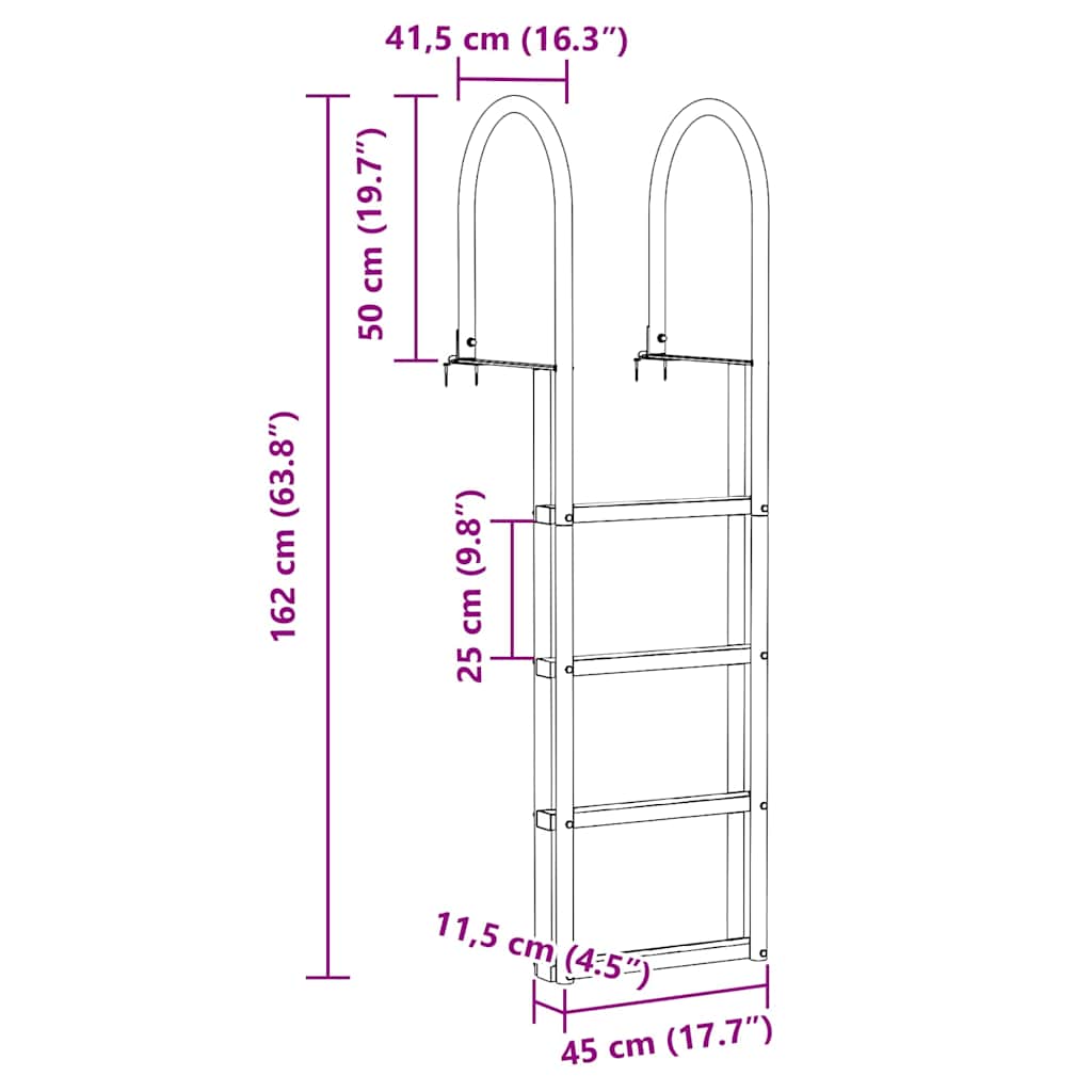 Dock Ladder 4-Steps Silver 45 x 11.5 x 162 cm Aluminum