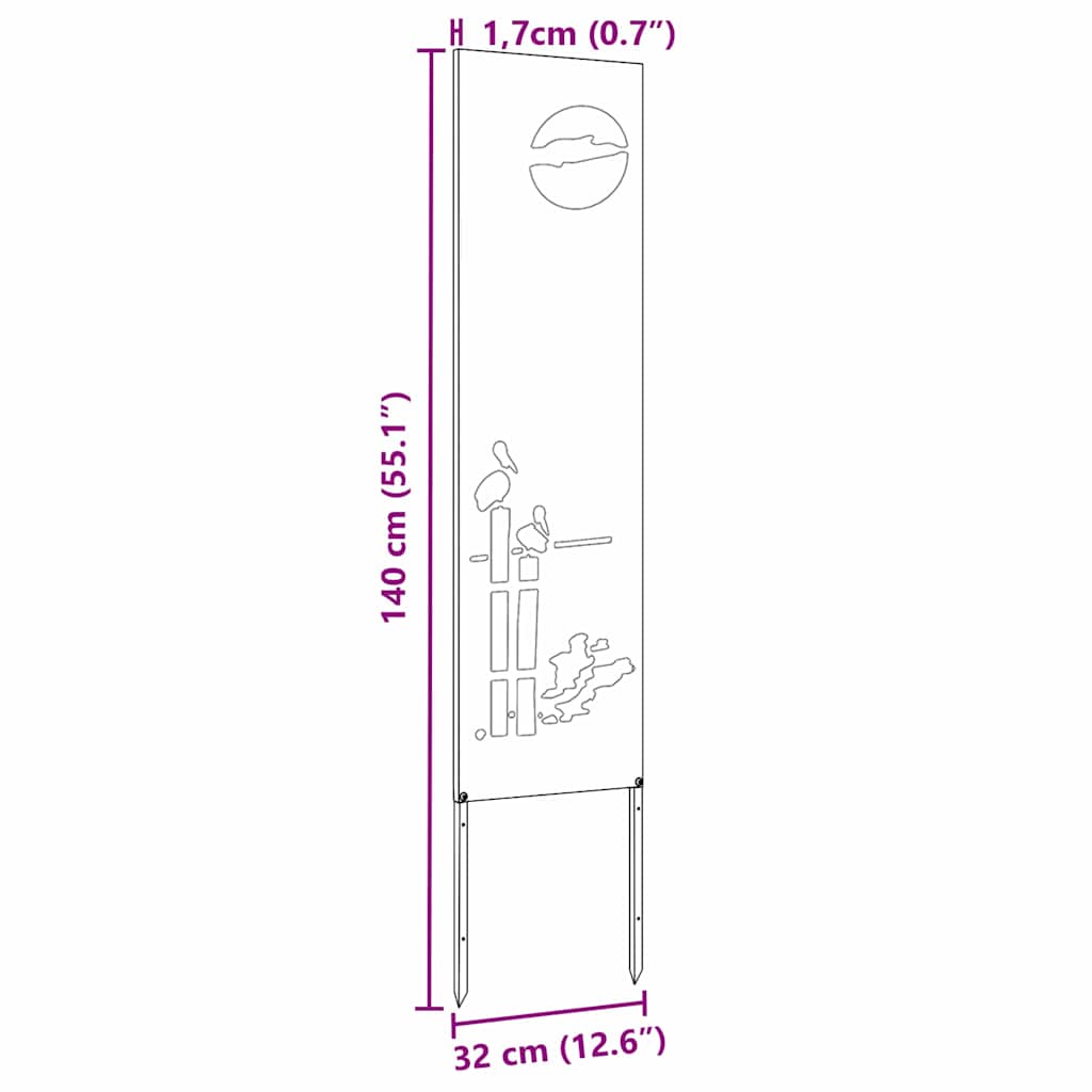 Garden Privacy Screen Rusty 32 x 140 cm Weathering steel