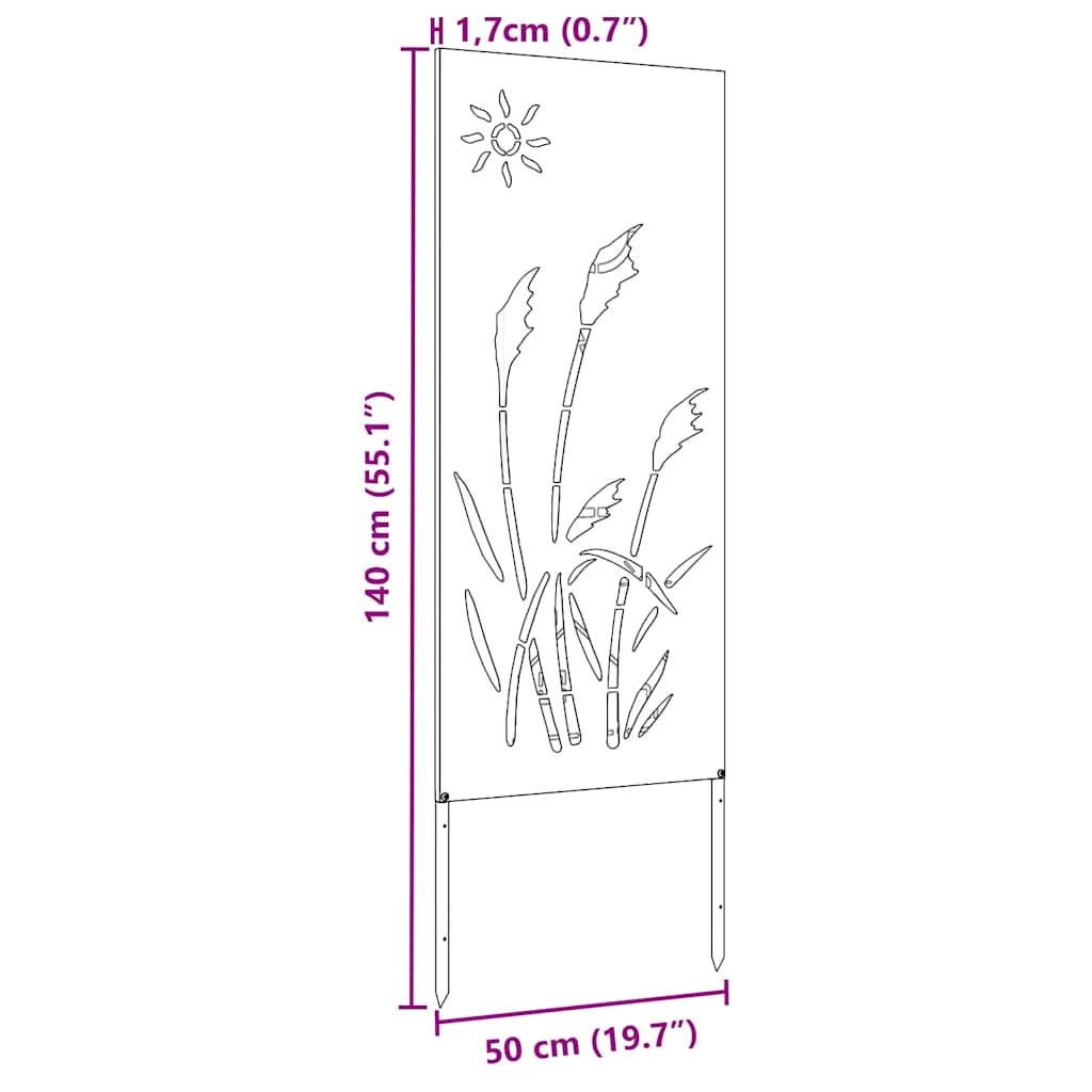 Garden Privacy Screen Rusty 50 x 140 cm Weathering steel