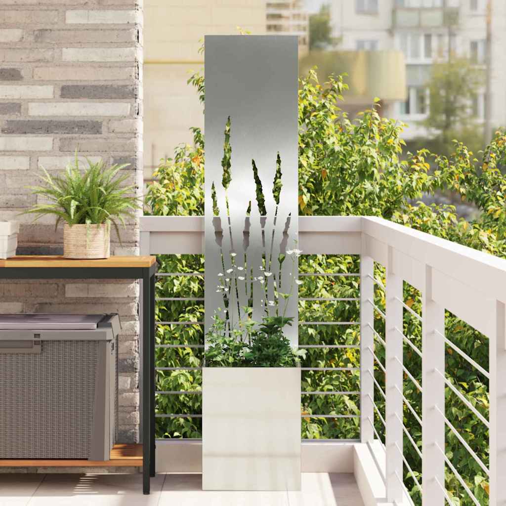 Garden Planter with Decorative Panel Silver 32 x 140 cm