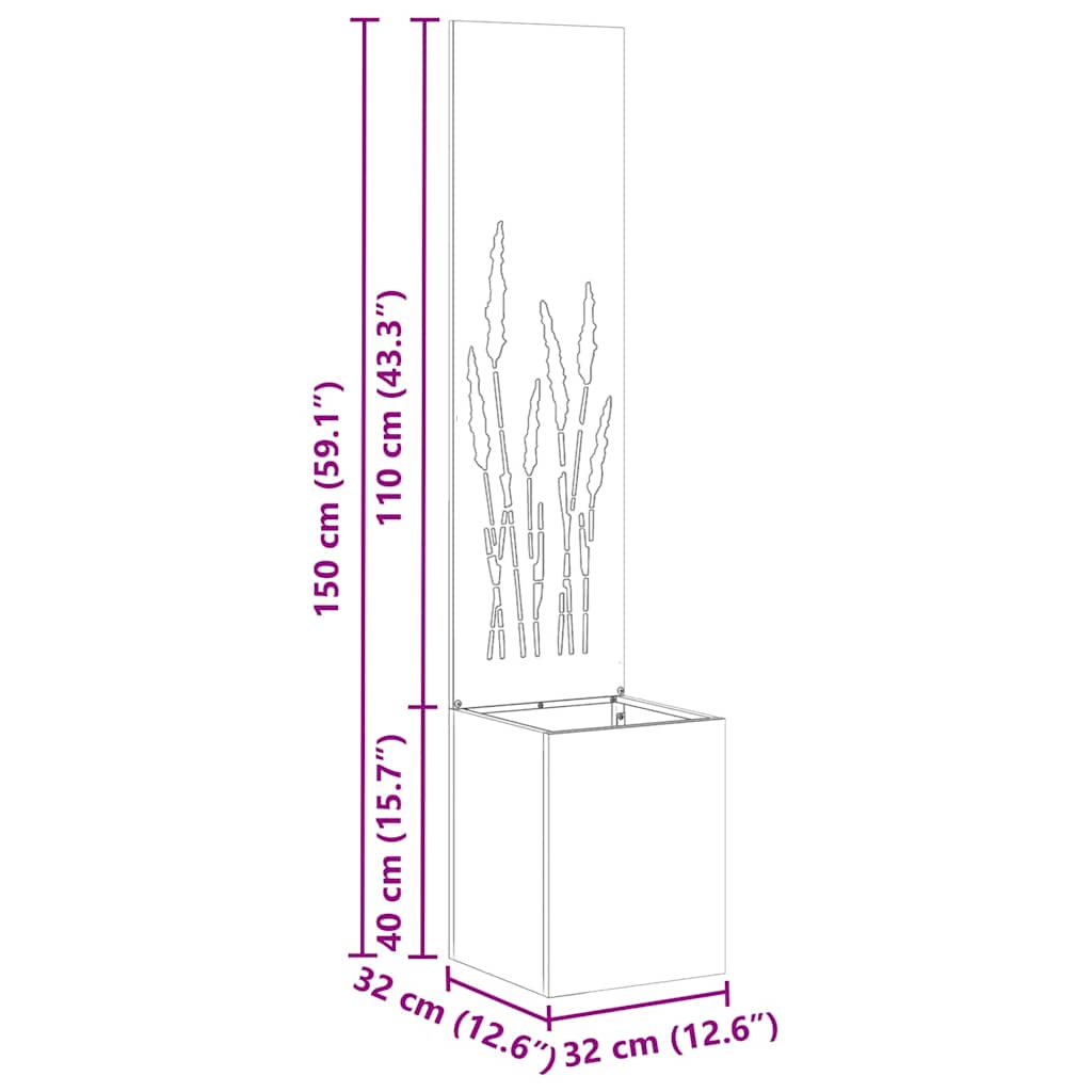 Garden Planter with Decorative Panel Silver 32 x 140 cm