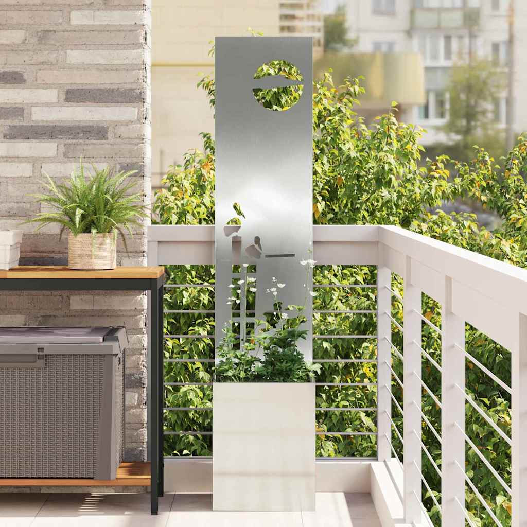 Garden Planter with Decorative Panel Silver 32 x 140 cm
