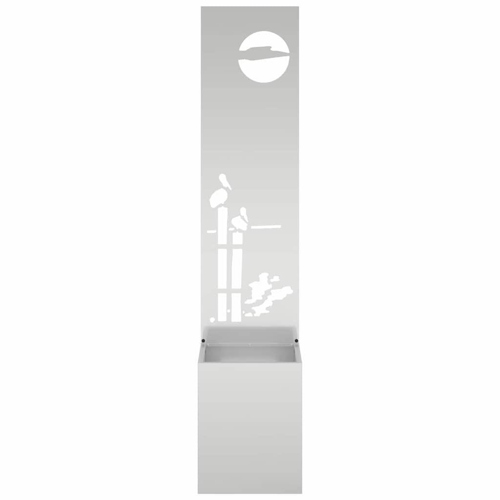Garden Planter with Decorative Panel Silver 32 x 140 cm