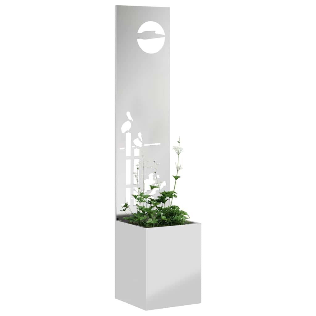 Garden Planter with Decorative Panel Silver 32 x 140 cm