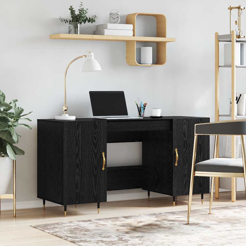 Desk with Shelf Black oak 140 x 50 x 75 cm Engineered wood