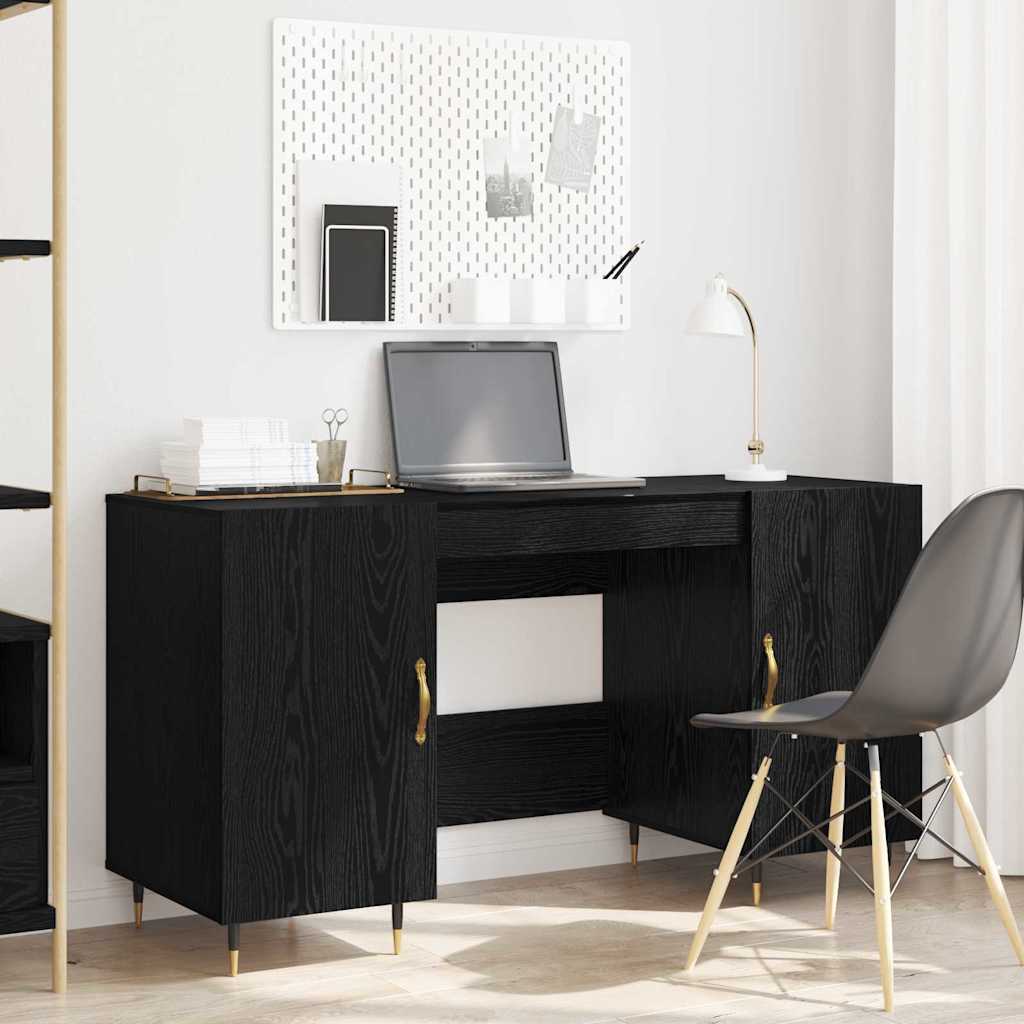 Desk with Shelf Black oak 140 x 50 x 75 cm Engineered wood