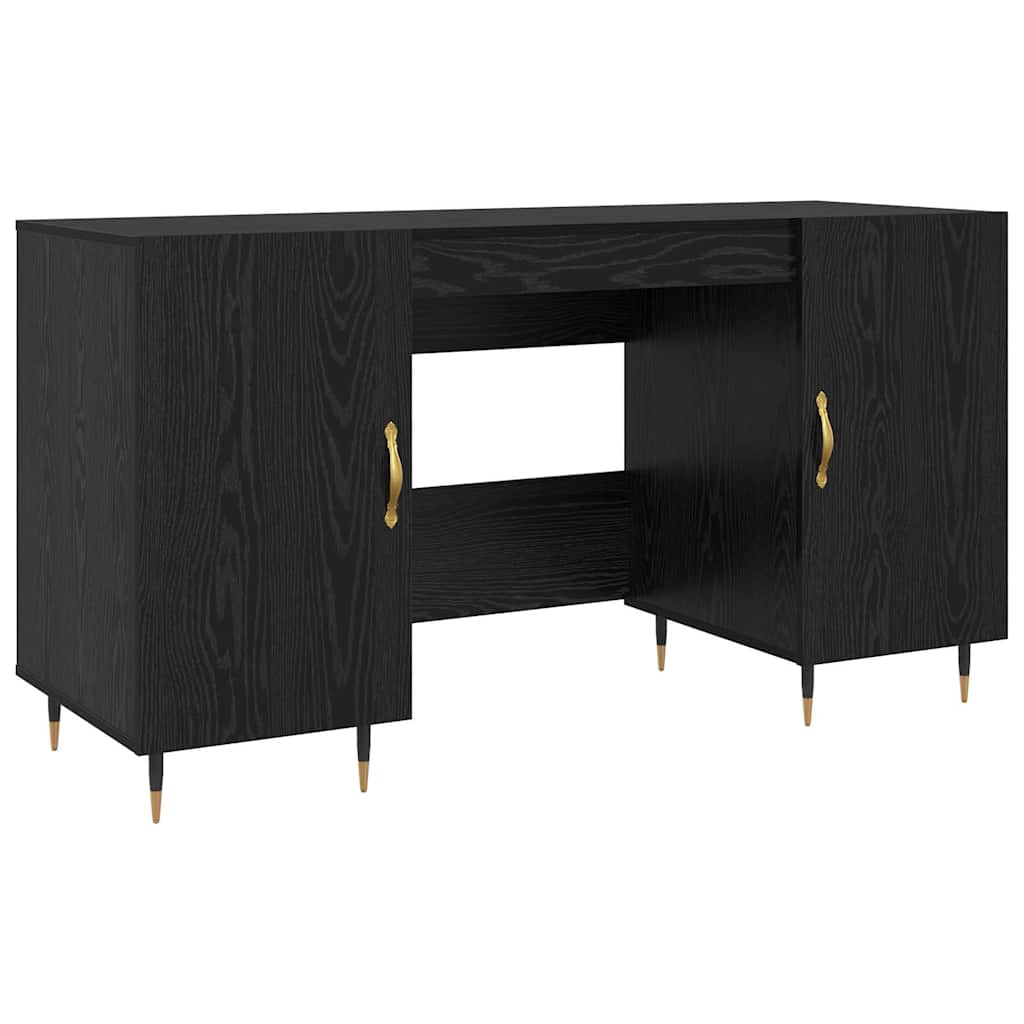 Desk with Shelf Black oak 140 x 50 x 75 cm Engineered wood