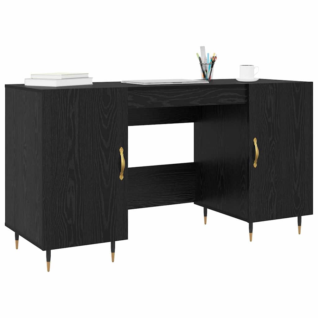 Desk with Shelf Black oak 140 x 50 x 75 cm Engineered wood