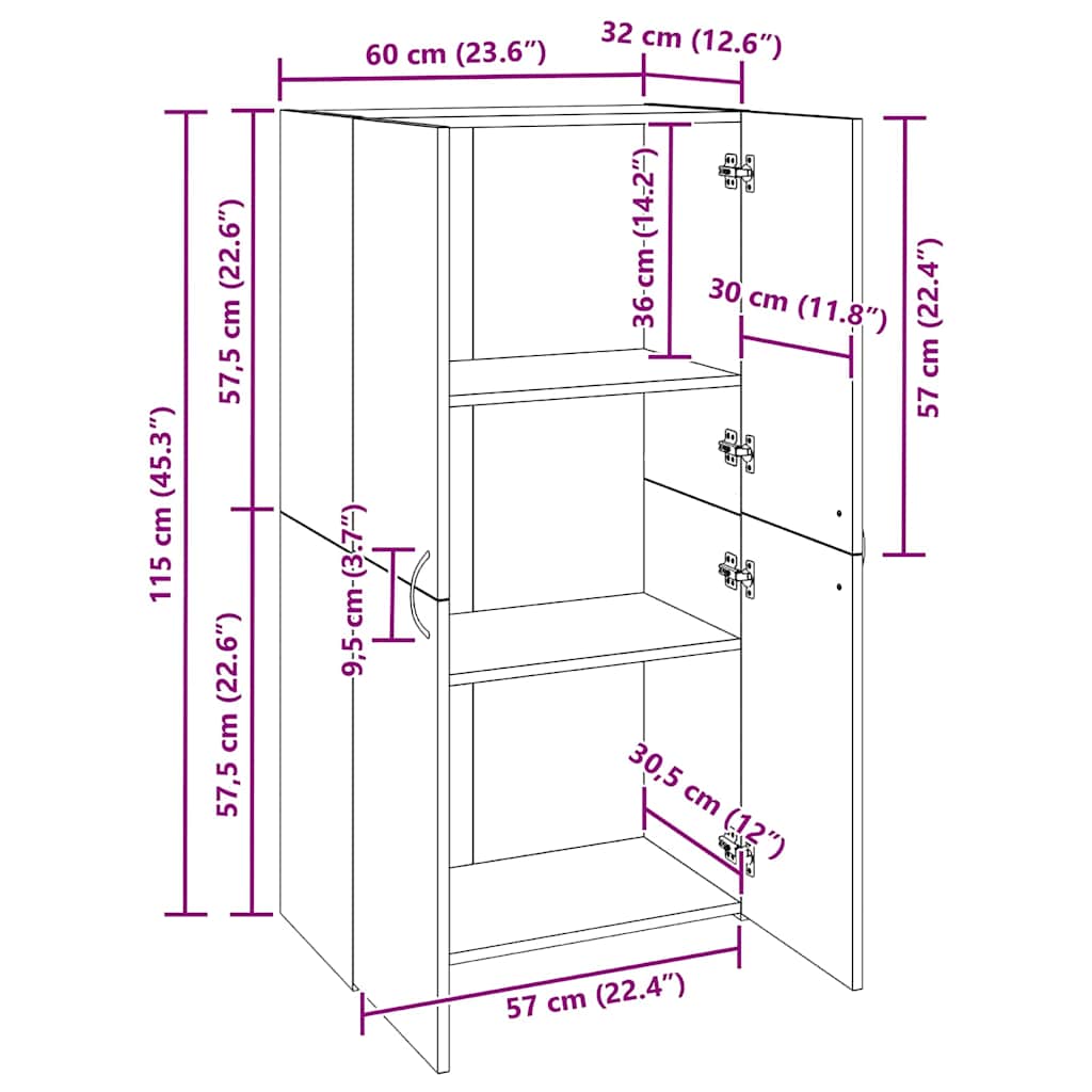 Office Cabinet Artisan oak 60 x 32 x 115 cm Engineered wood