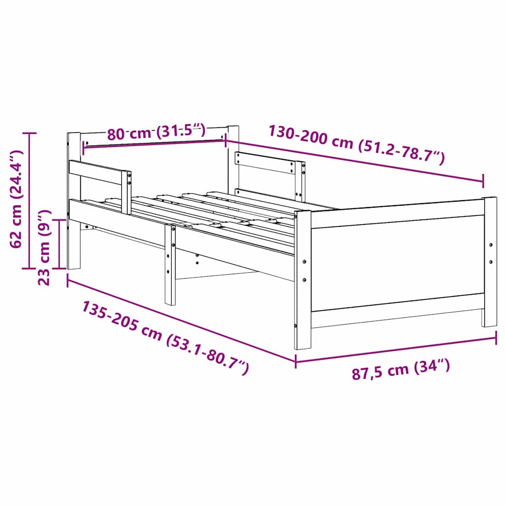 Extendable Bed Frame for Kids Other White 80 x 130 / 165 / 200 cm