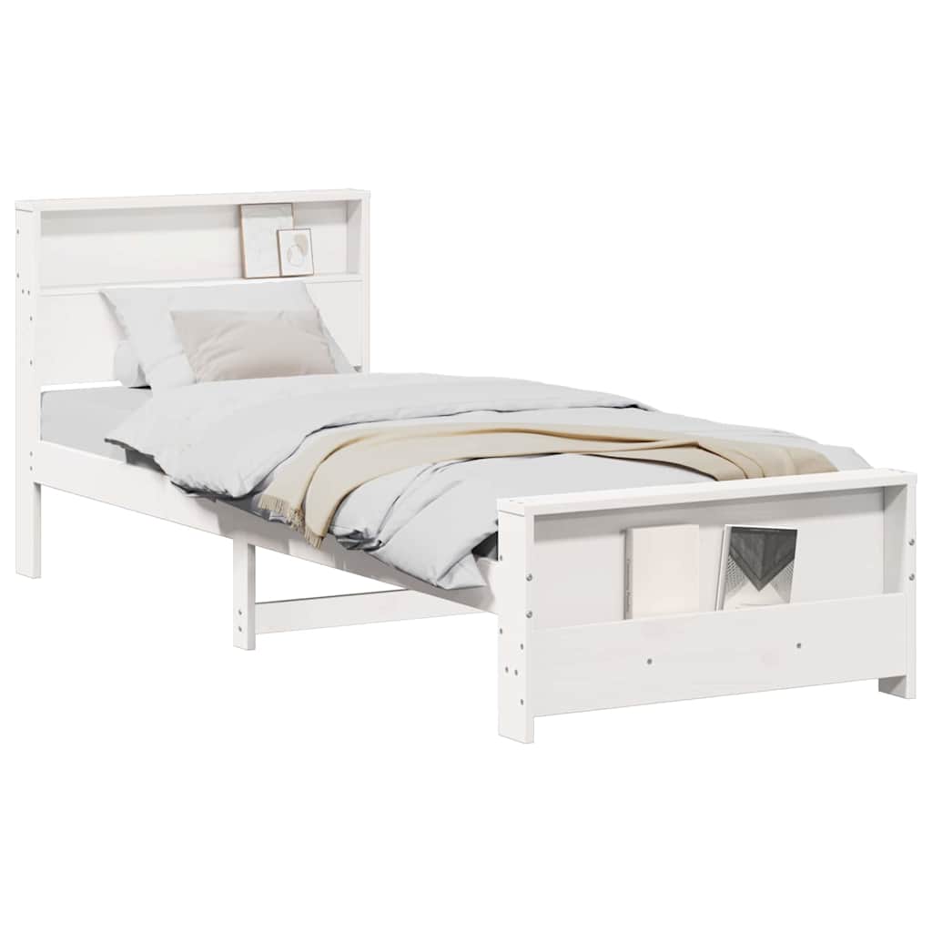 Bed Frame with Headboard White 100 x 200 cm Solid pine wood