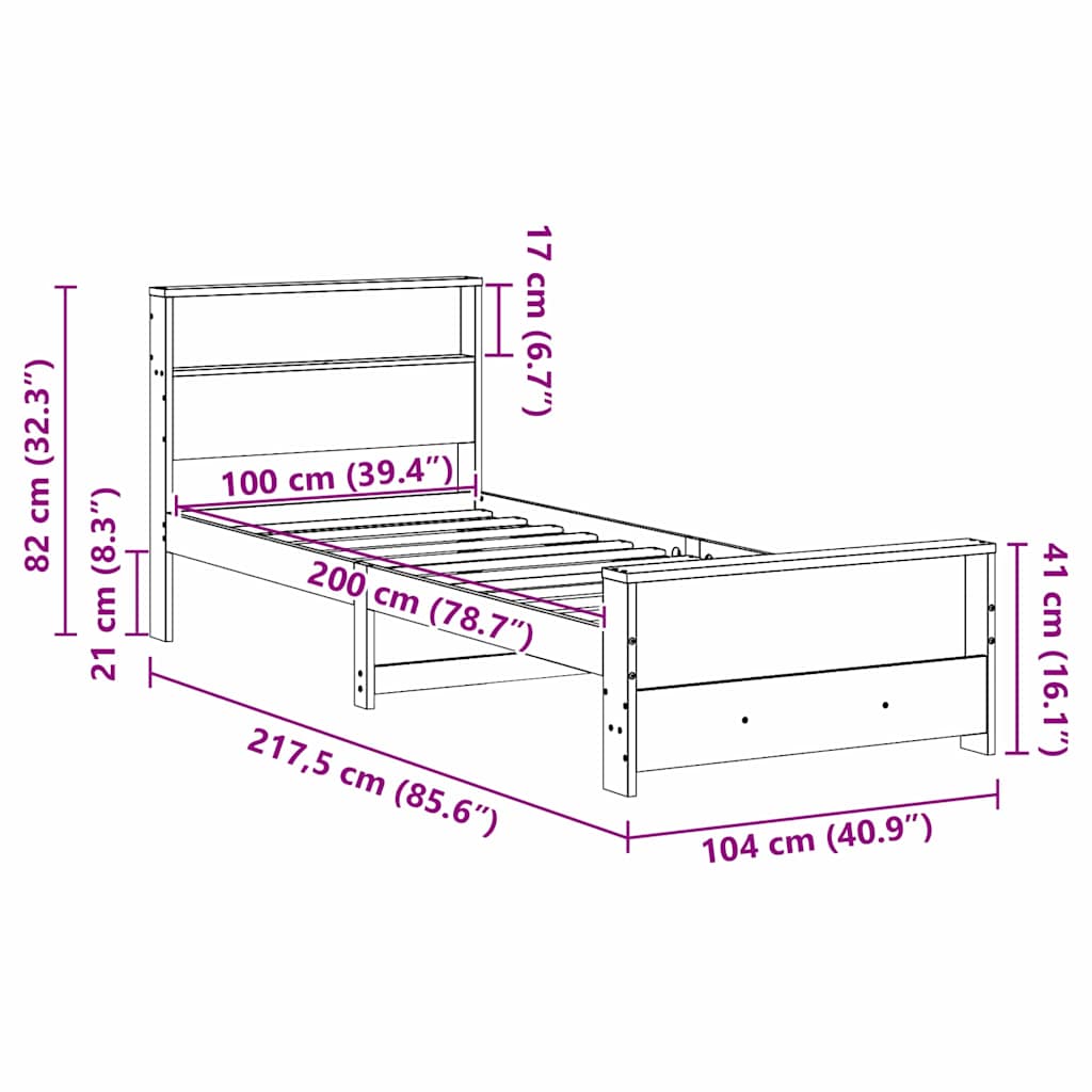 Bed Frame with Headboard White 100 x 200 cm Solid pine wood