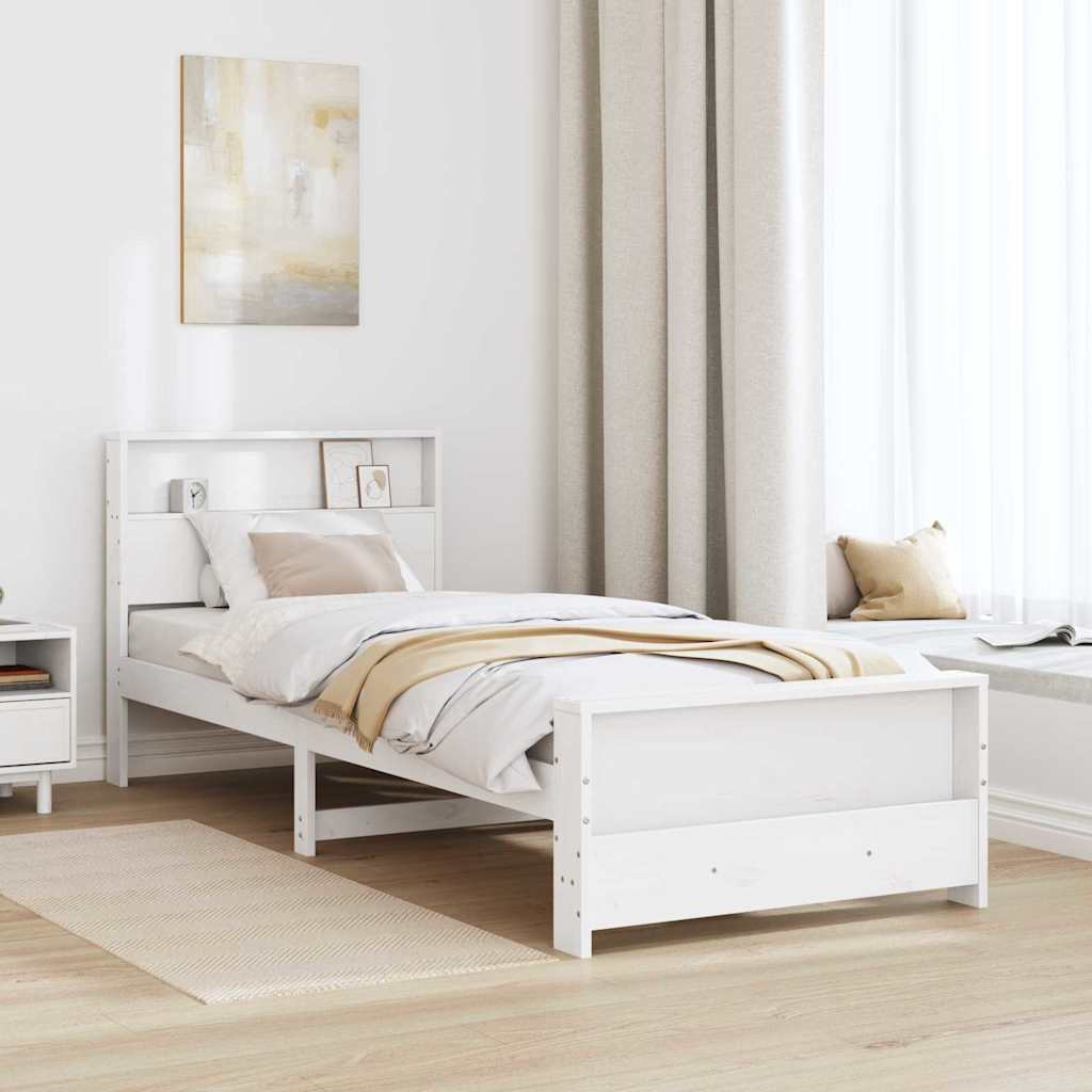 Bed Frame with Headboard White 90 x 200 cm Solid pine wood